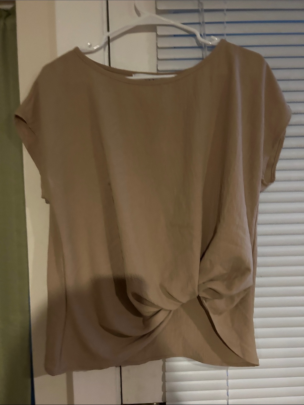 Gilli Beige Twist-Front Short Sleeve Top